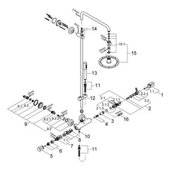 Onderdelentekening Grohe Rainshower System 210 douchesysteem met thermostaatkraan 2004–2005