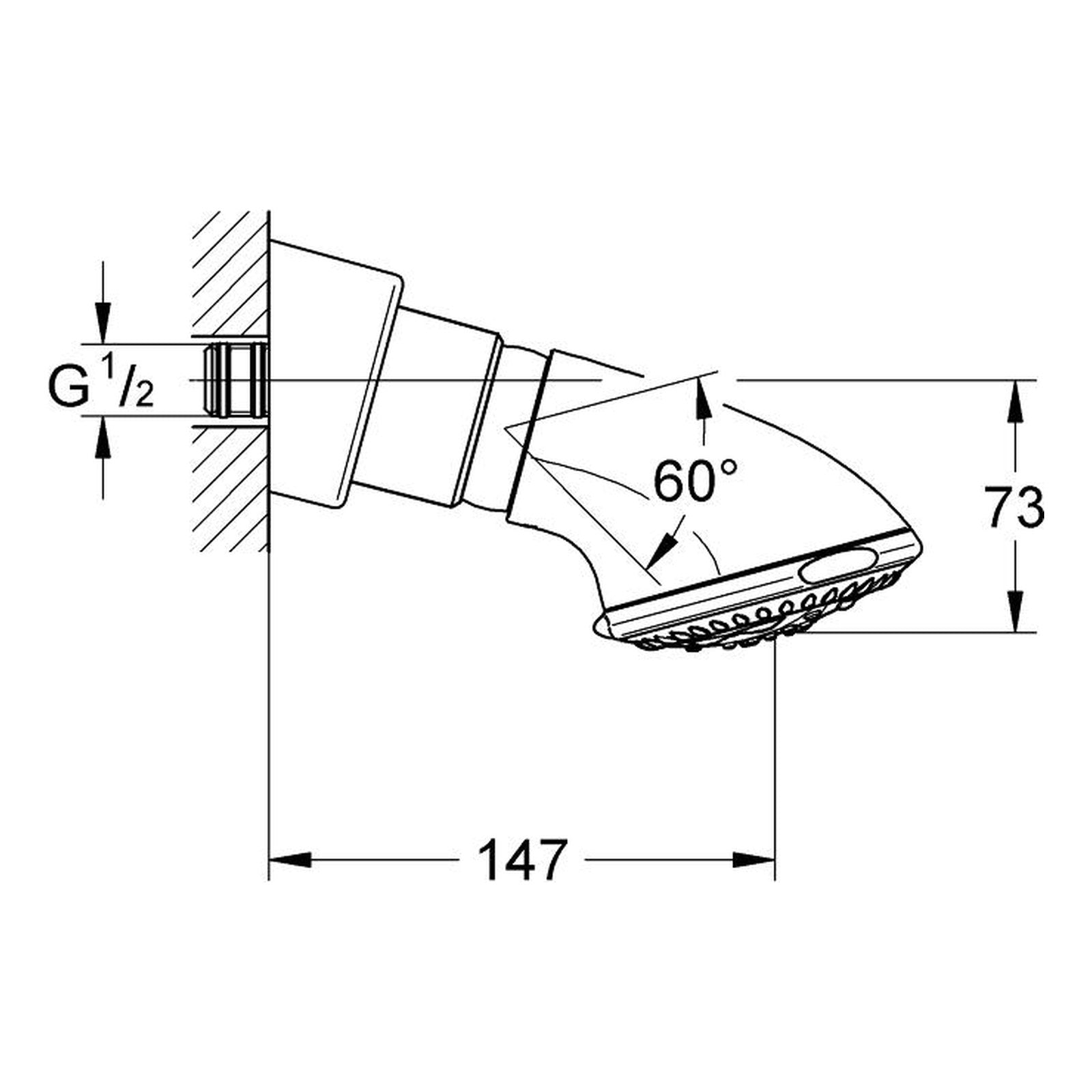 Maattekening Grohe Relexa 100 Massage hoofddouche 4 straalsoorten