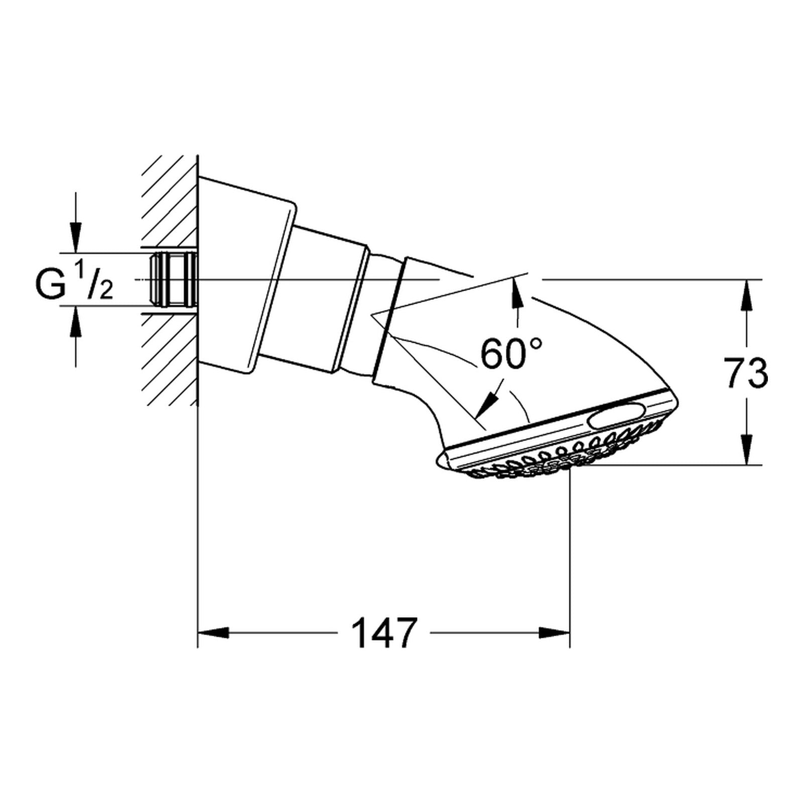 Maattekening Grohe Relexa 100 Trio hoofddouche 3 stralen