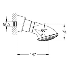 Maattekening Grohe Relexa 100 Trio hoofddouche 3 stralen