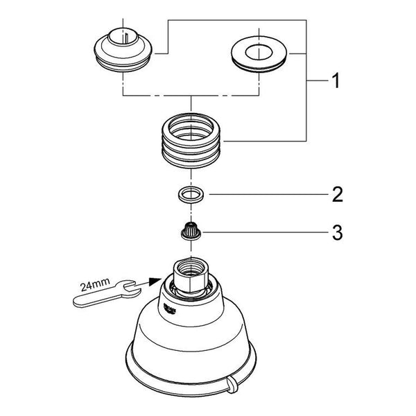 Onderdelentekening Grohe Relexa Rustic 100 hoofddouche 5 straalsoorten