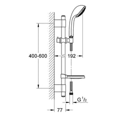 Maattekening Grohe Relexa 100 Trio doucheset 3 straalsoorten