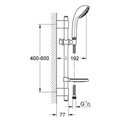 Maattekening Grohe Relexa 100 Five doucheset 5 stralen