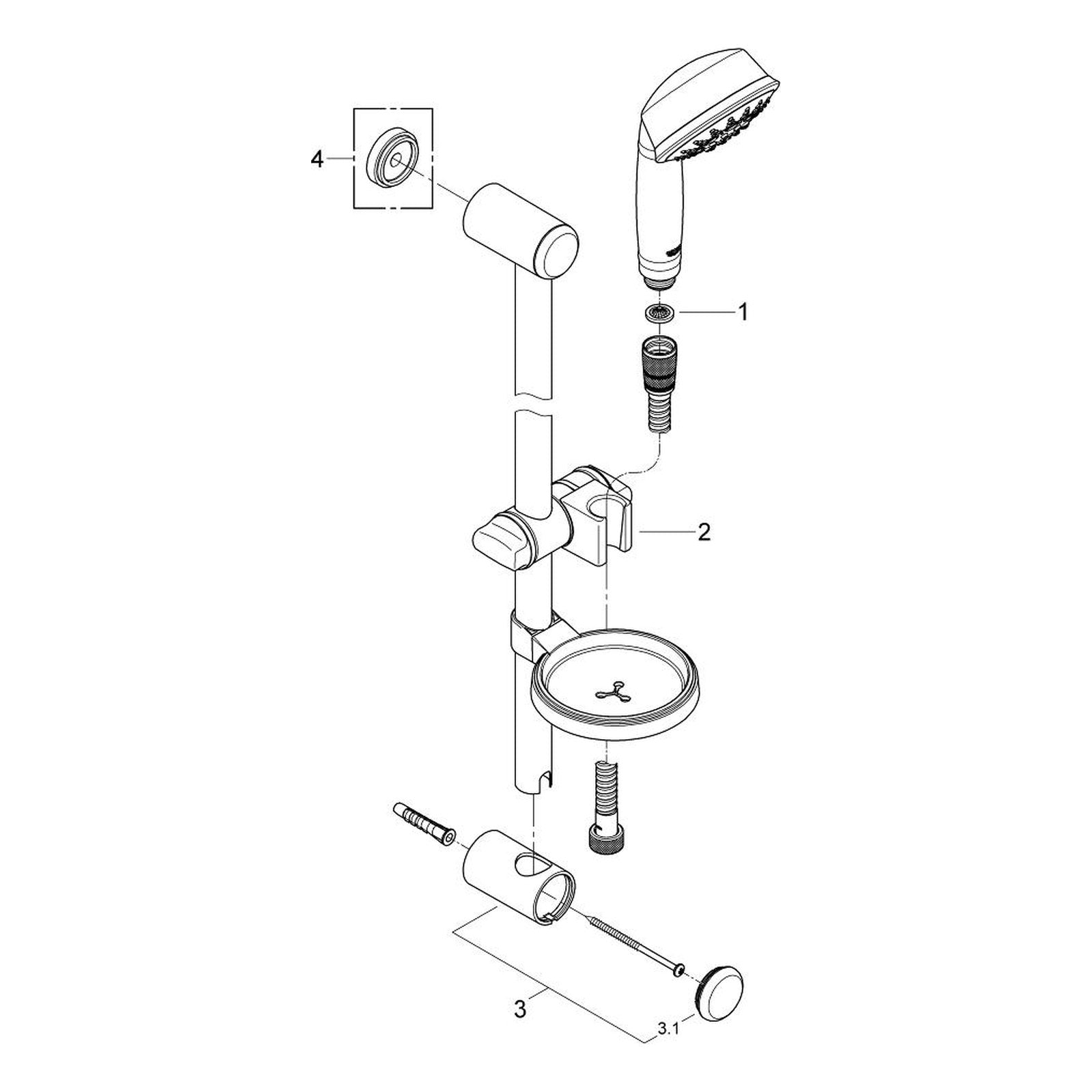 Onderdelentekening Grohe Relexa Rustic 100 doucheset 5 stralen