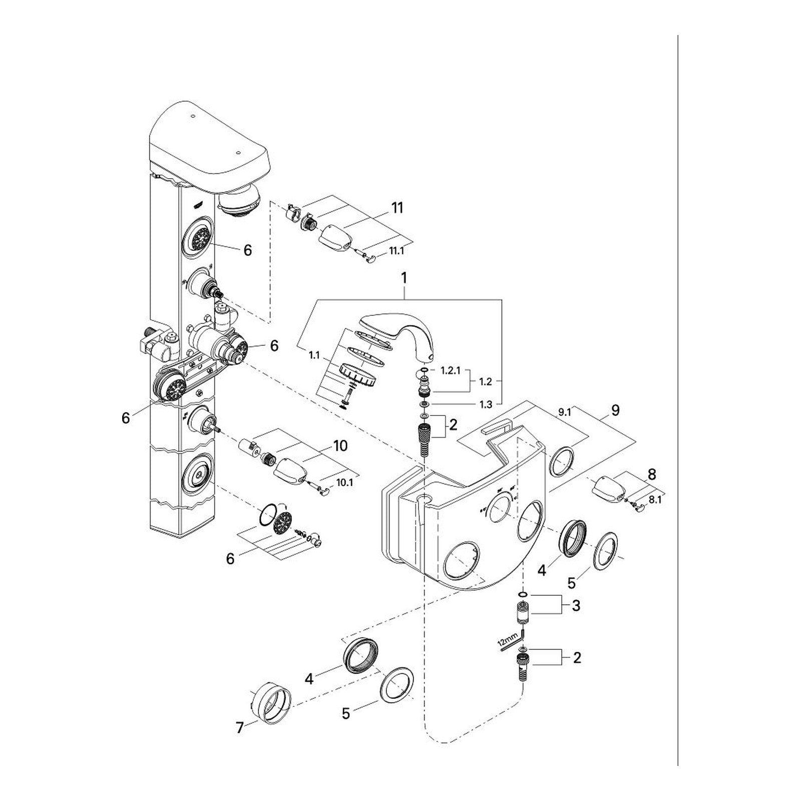 Onderdelentekening Grohe Aquatower 3000 paneel 1999–2007