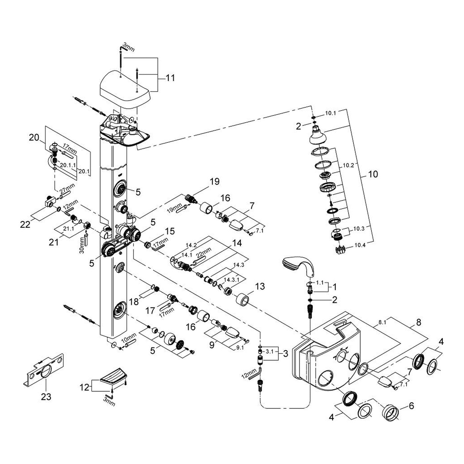 Onderdelentekening Grohe Aquatower 3000 paneel