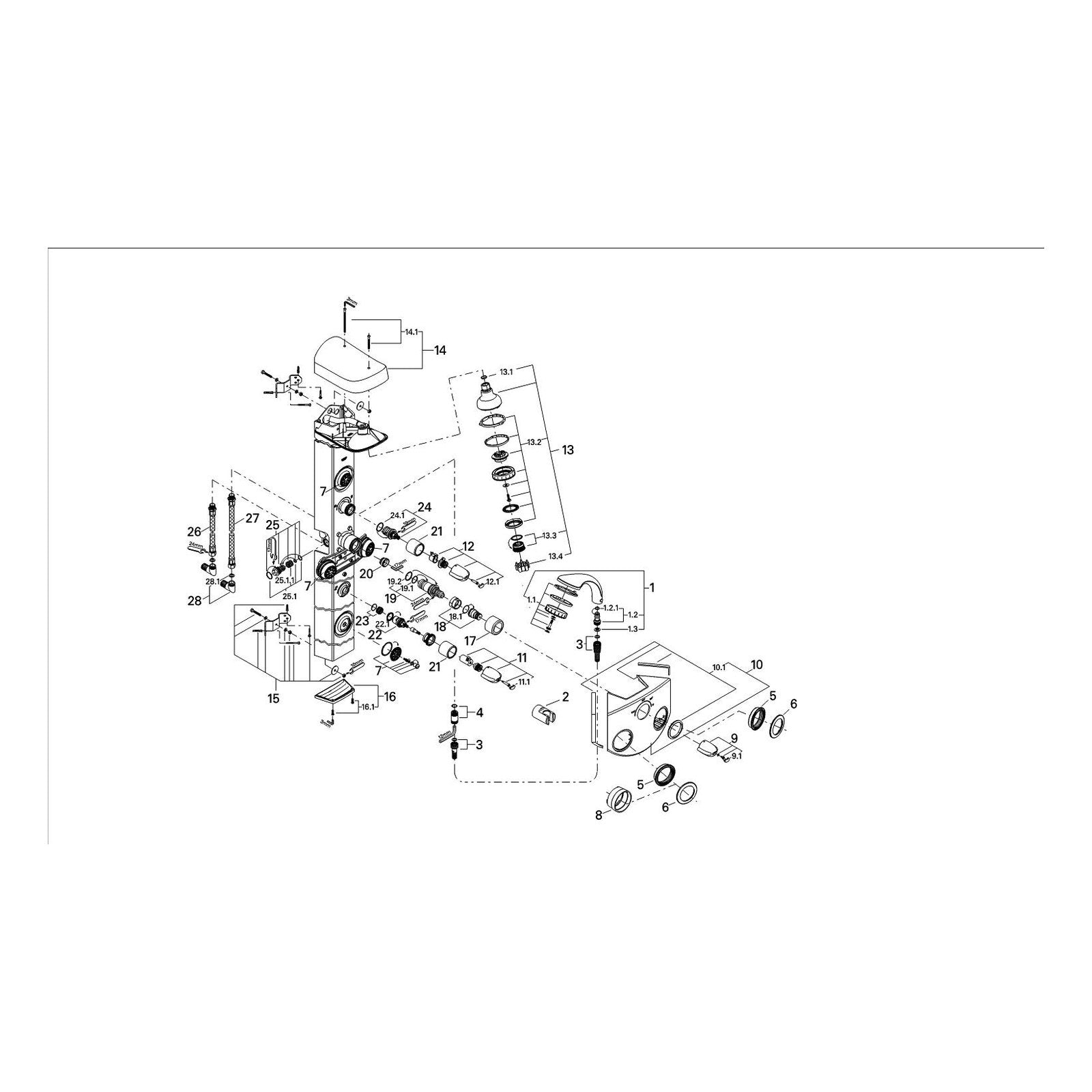 Onderdelentekening Grohe Aquatower 3000 paneel 1999–2003