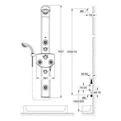 Maattekening Grohe Aquatower 3000 paneel