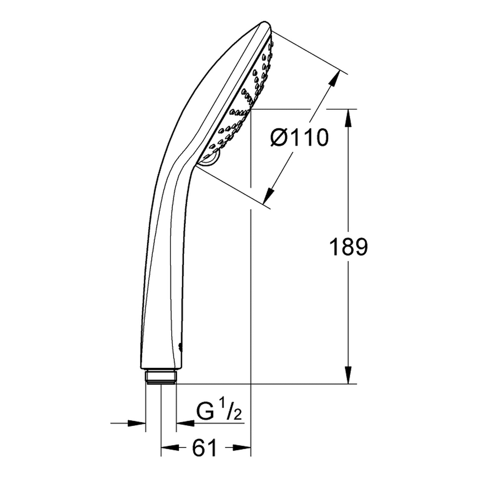 Maattekening Grohe Euphoria 110 Duo handdouche 2 straalsoorten