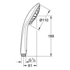 Maattekening Grohe Euphoria 110 Duo handdouche 2 straalsoorten
