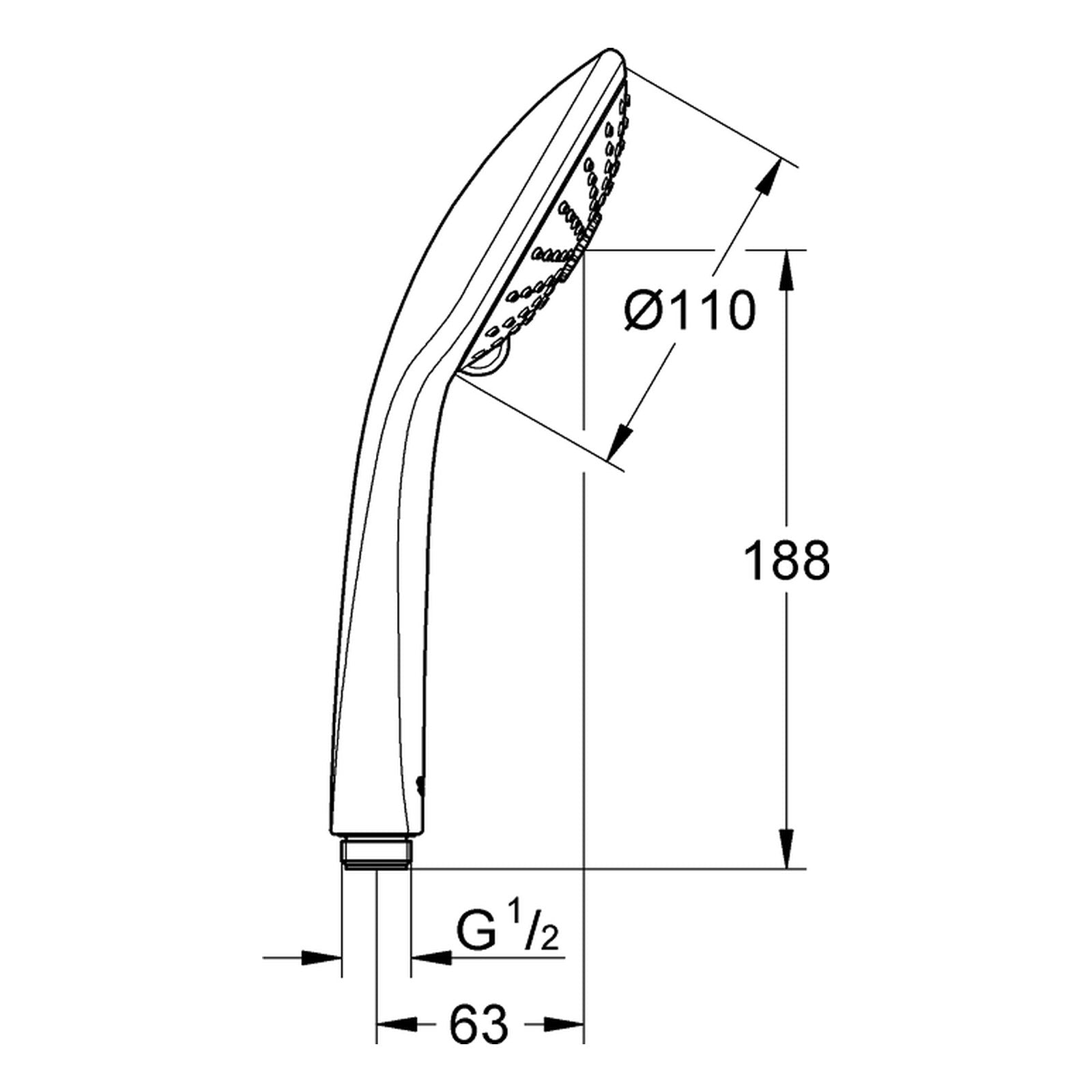 Maattekening Grohe Euphoria 110 Massage handdouche 3 straalsoorten