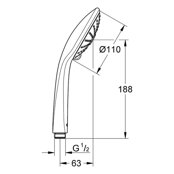 Maattekening Grohe Euphoria 110 Massage handdouche 3 straalsoorten
