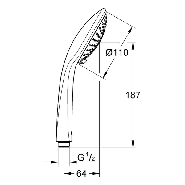 Maattekening Grohe Euphoria 110 Champagne handdouche 3 straalsoorten