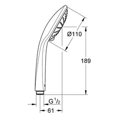 Maattekening Grohe Euphoria 110 Pure handdouche 3 straalsoorten