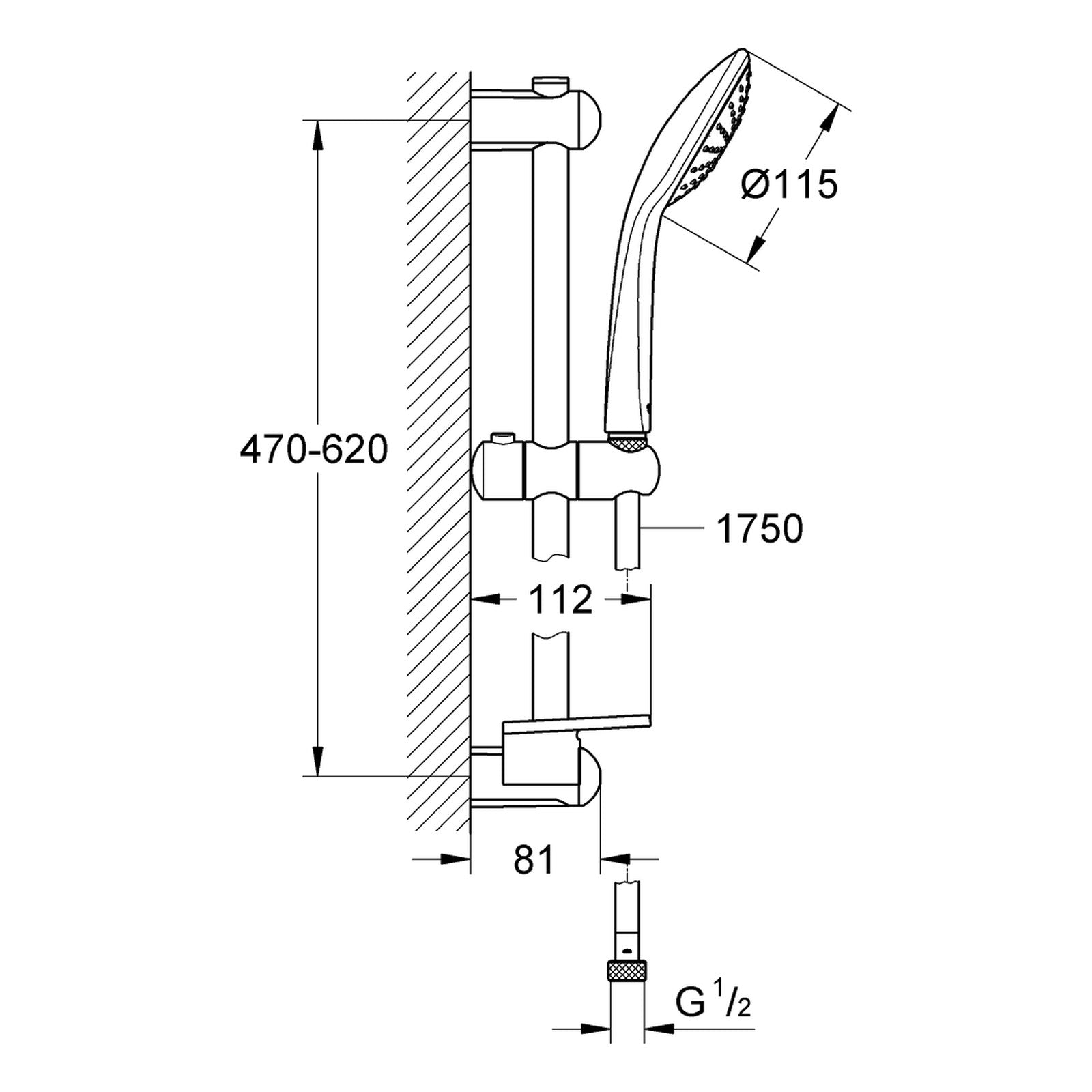 Maattekening Grohe Euphoria 110 Mono doucheset 1 straalsoort