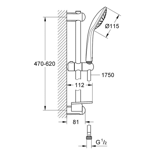 Maattekening Grohe Euphoria 110 Mono doucheset 1 straalsoort