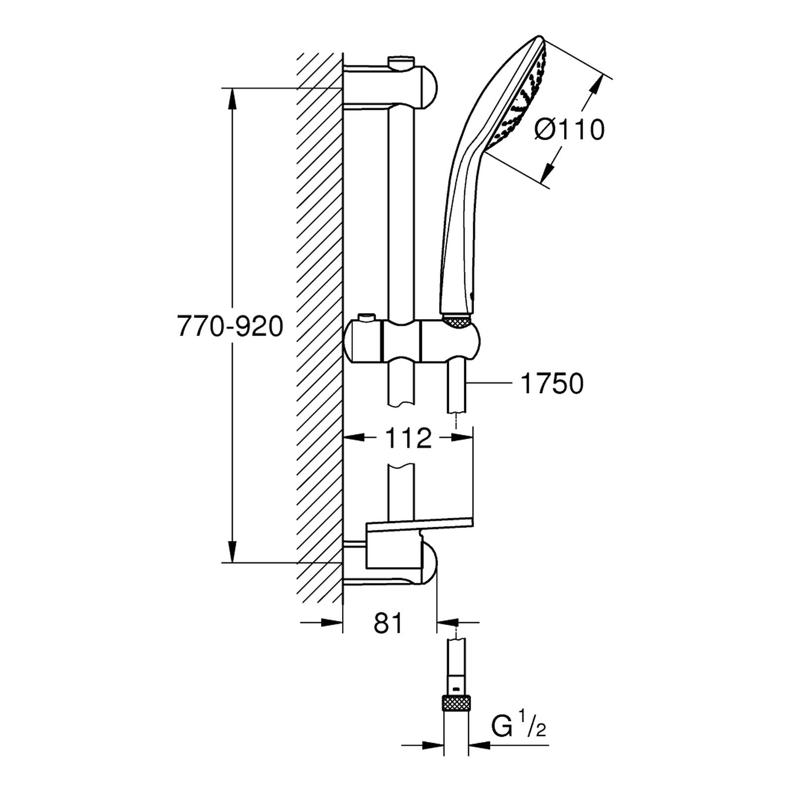 Maattekening Grohe Euphoria 110 Mono doucheset 1 straalsoort