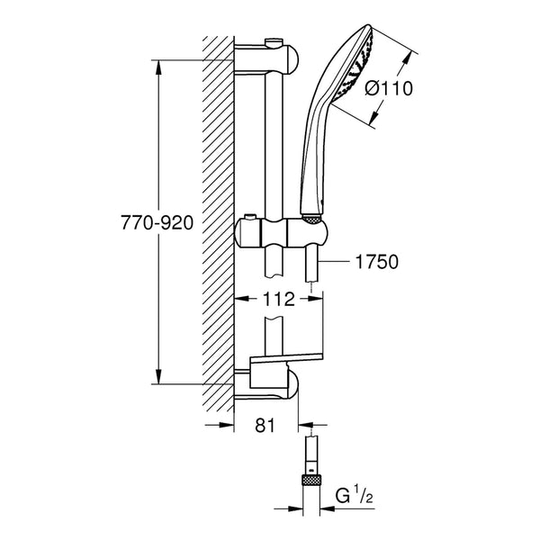 Maattekening Grohe Euphoria 110 Mono doucheset 1 straalsoort