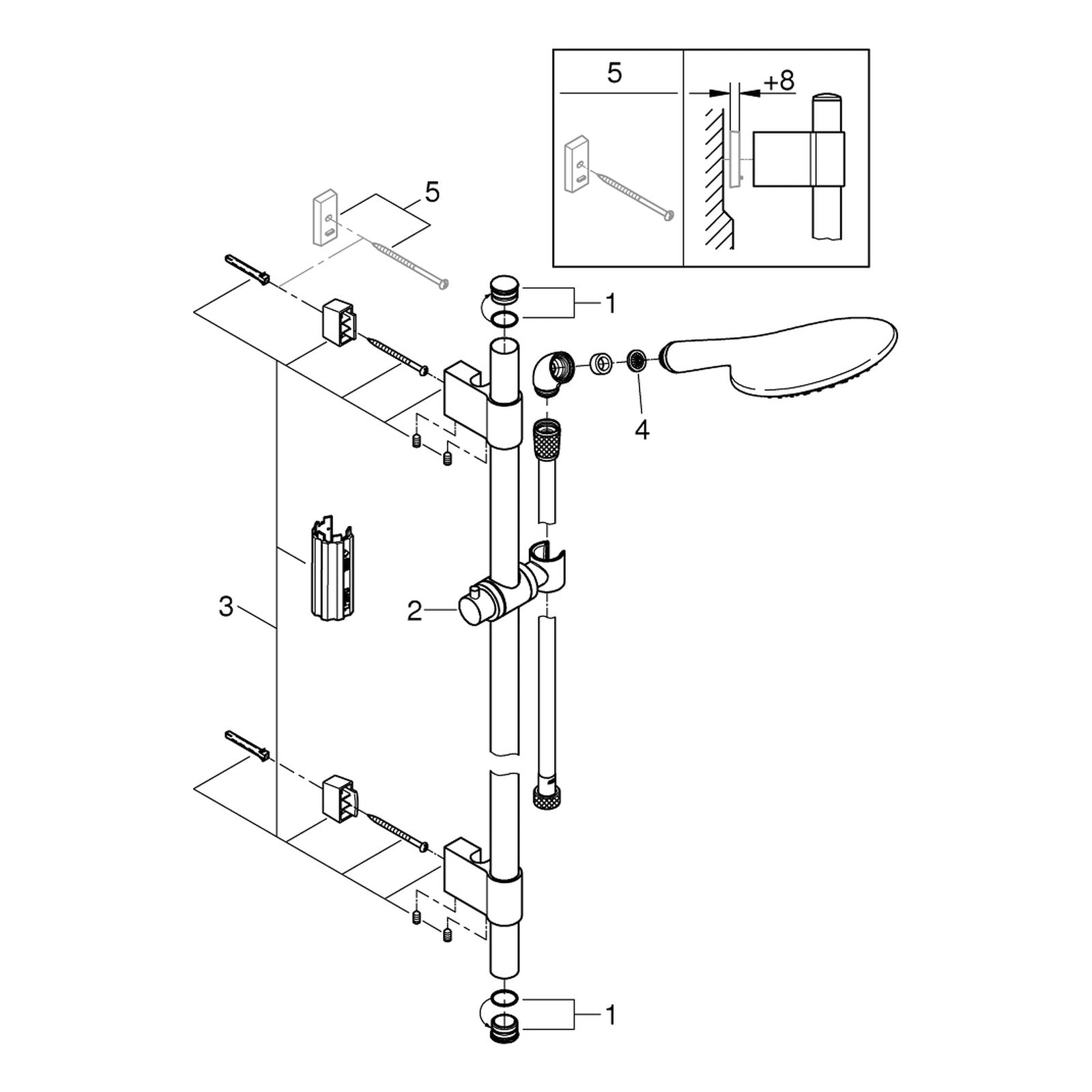 Onderdelentekening Grohe Rainshower Solo 150 doucheset 2 straalsoorten 2016–2021