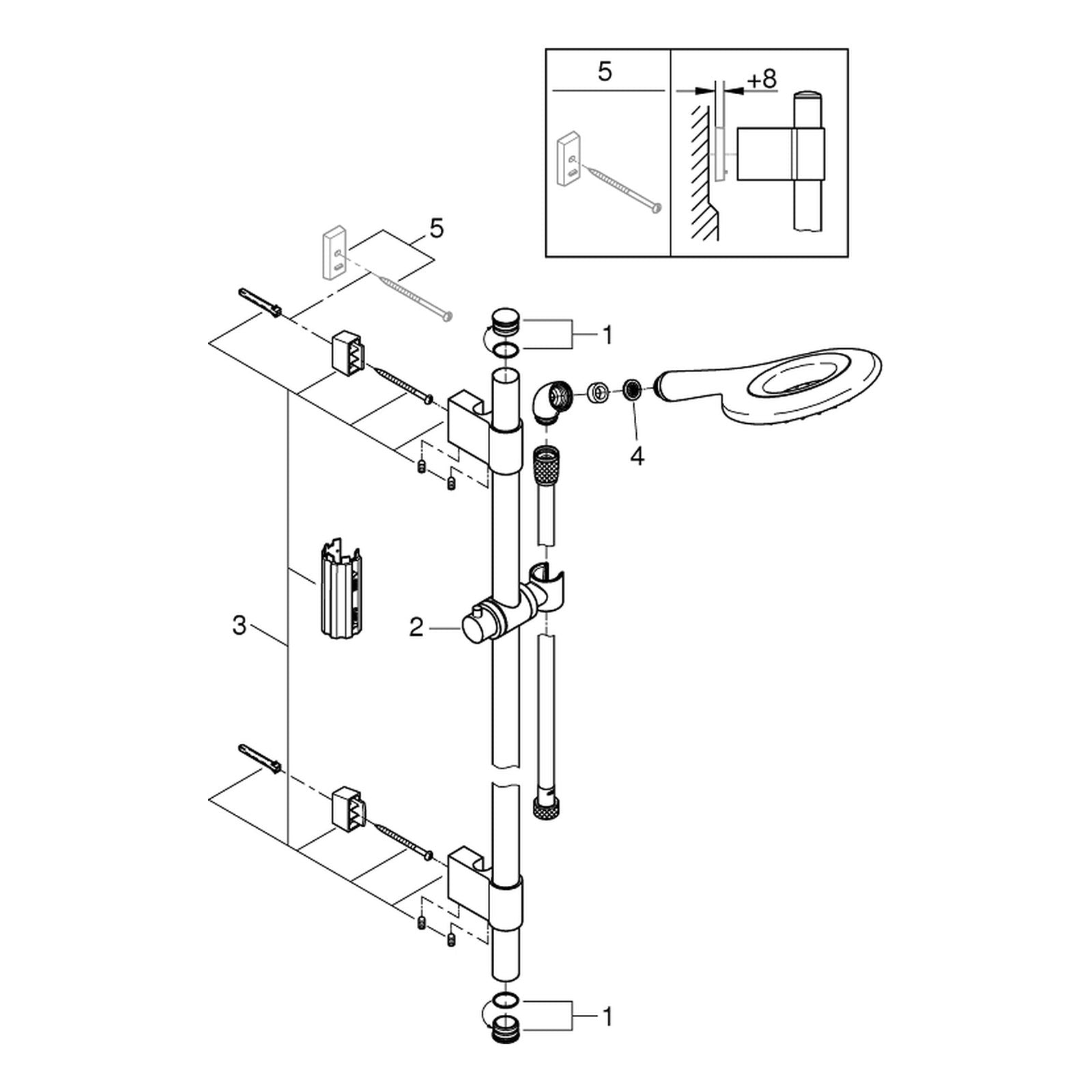 Onderdelentekening Grohe Rainshower Icon 150 doucheset 2 straalsoorten 2016–2021