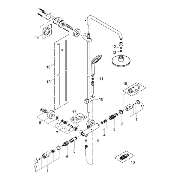 Onderdelentekening Grohe Euphoria System 160 douchesysteem met thermostaatkraan
