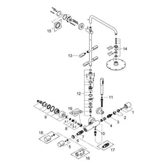 Onderdelentekening Grohe Rainshower System 210 douchesysteem met thermostaatkraan en zijdouches 2009–2014