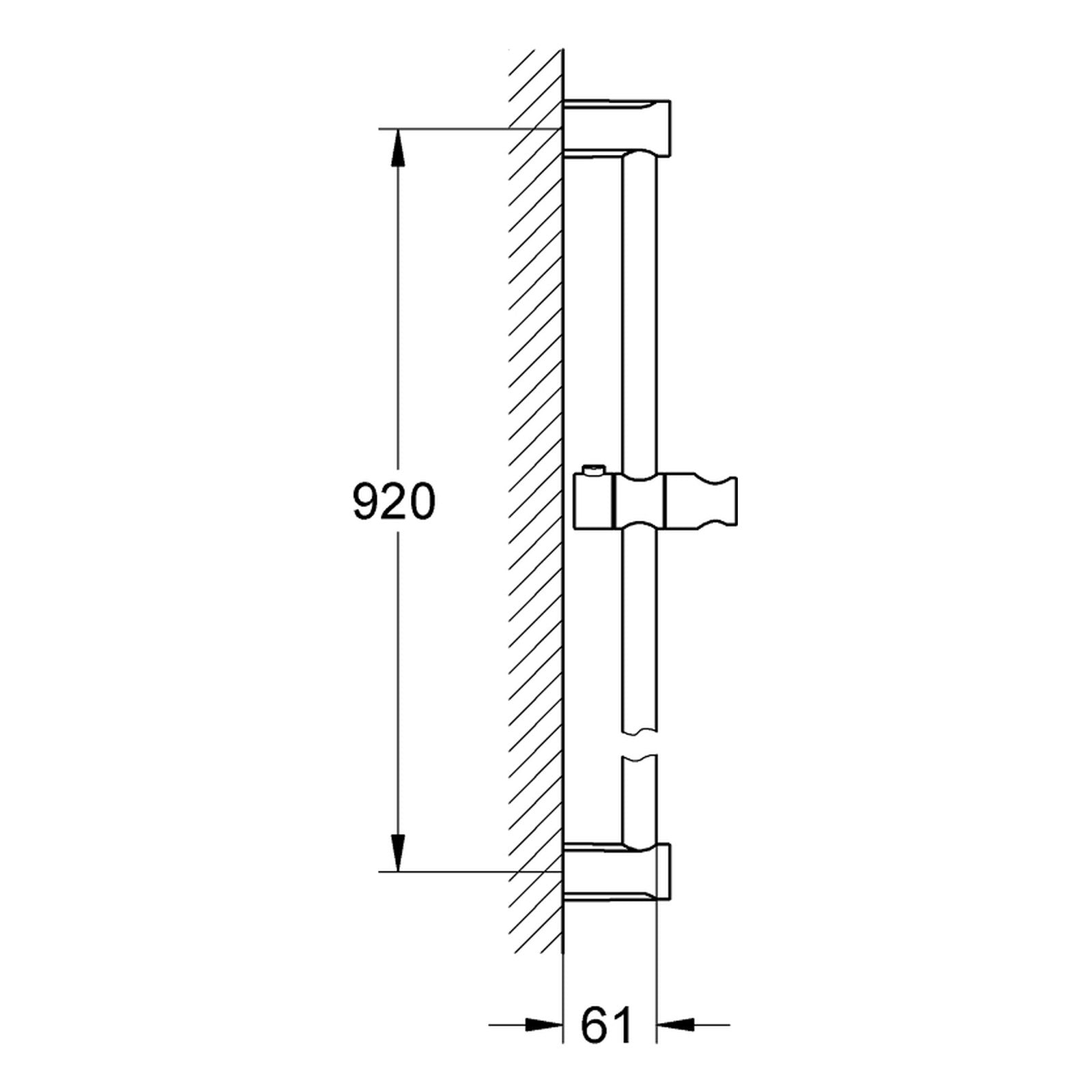 Maattekening Grohe Tempesta Cosmopolitan glijstang, 900 mm