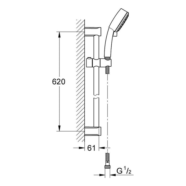 Maattekening Grohe Tempesta Cosmopolitan 100 doucheset 2 straalsoorten