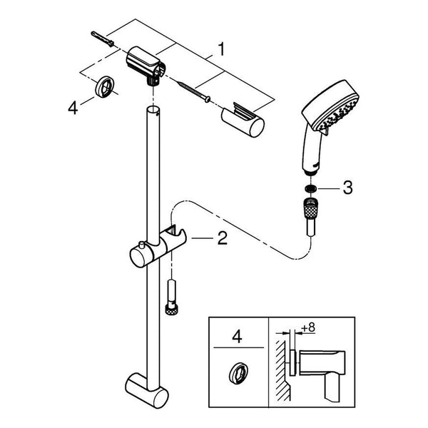 Onderdelentekening Grohe Tempesta Cosmopolitan 100 doucheset 2 straalsoorten
