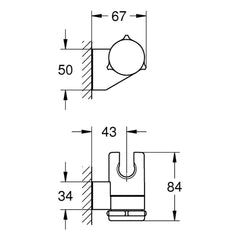 Maattekening Grohe Tempesta wanddouchehouder