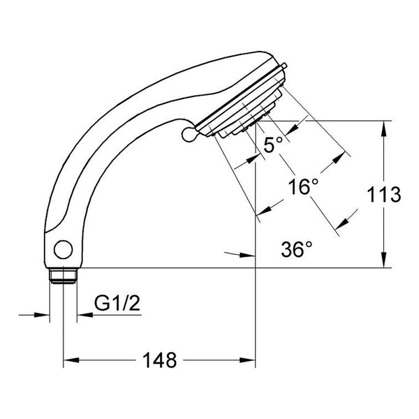 Maattekening Grohe Relexa Plus 80 Top 4 handdouche 4 straalsoorten
