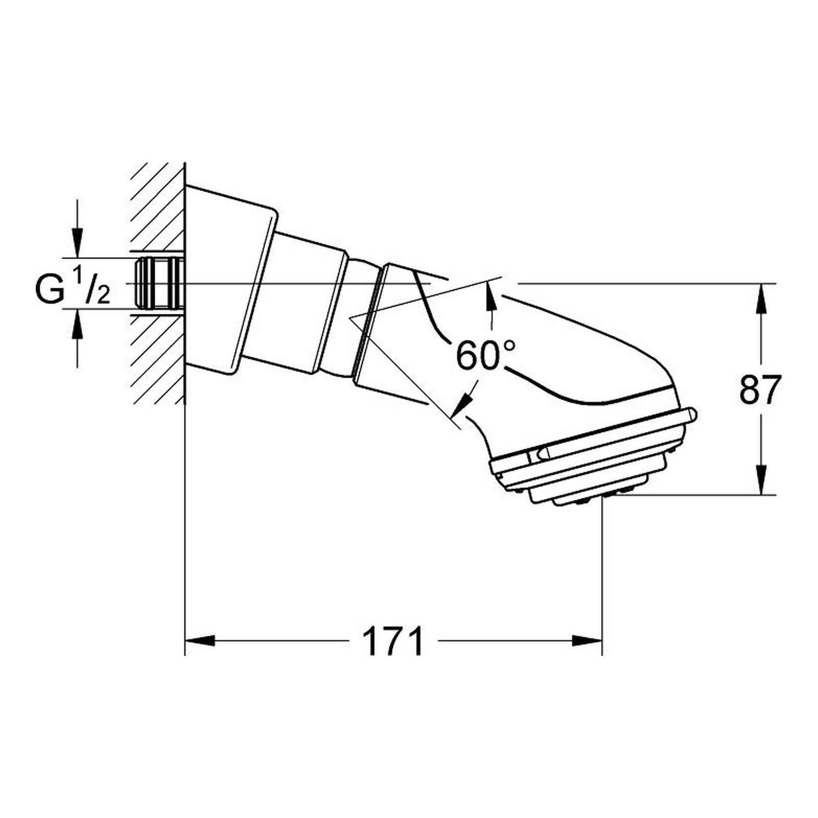 Maattekening Grohe Relexa Plus 80 Top 4 hoofddouche 4 straalsoorten