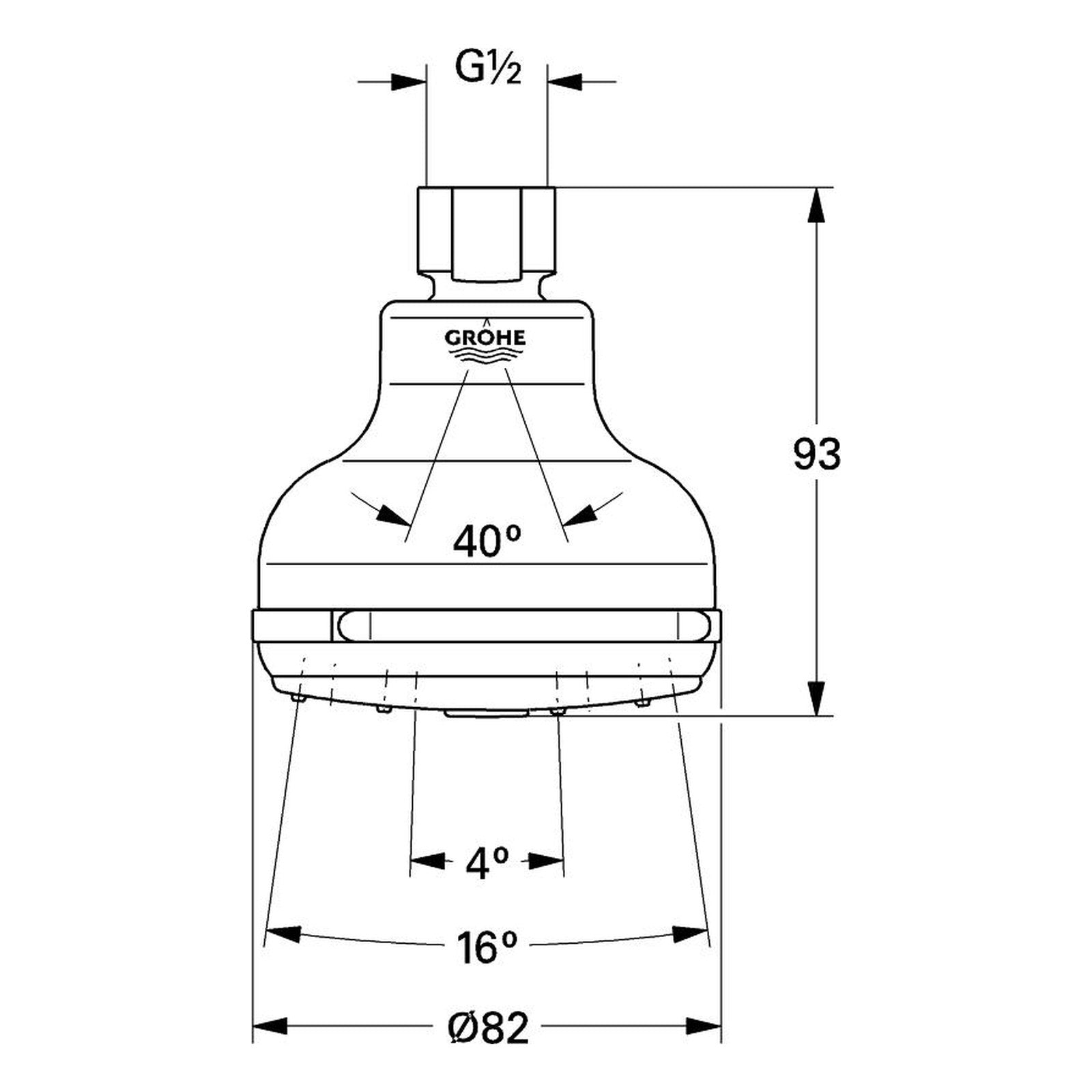 Maattekening Grohe Relexa Plus 80 Dual hoofddouche 2 straalsoorten