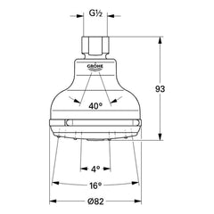 Maattekening Grohe Relexa Plus 80 Dual hoofddouche 2 straalsoorten