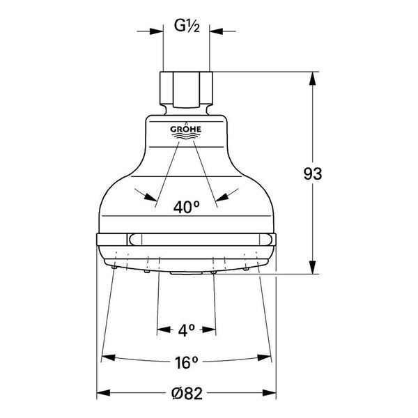 Maattekening Grohe Relexa Plus 80 Dual hoofddouche 2 straalsoorten