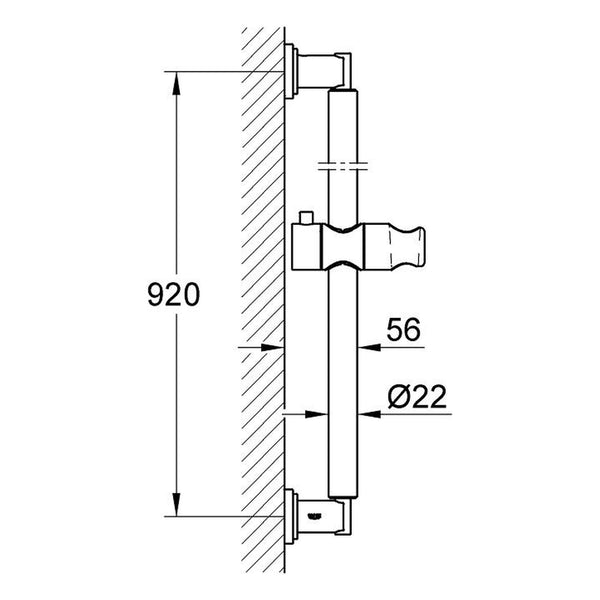 Maattekening Grohe Sena glijstang, 900 mm