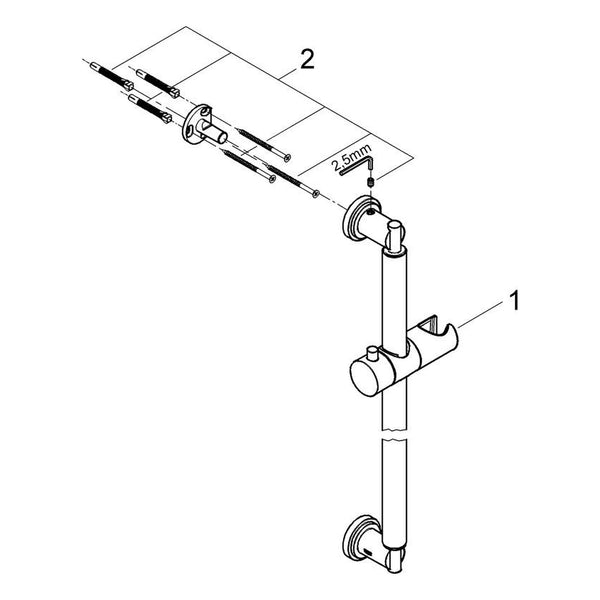 Onderdelentekening Grohe Sena glijstang, 900 mm