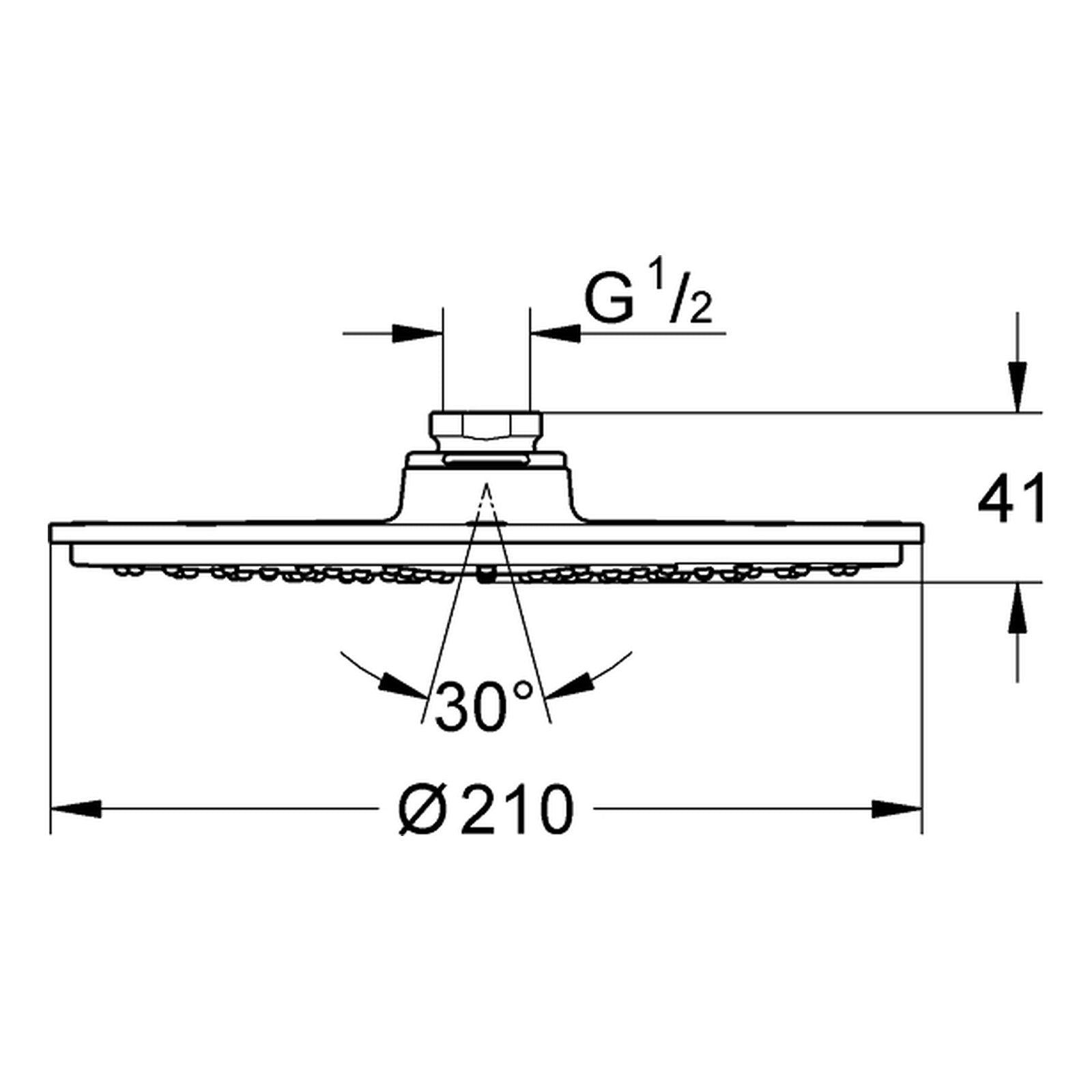 Maattekening Grohe Rainshower Cosmopolitan 210 hoofddouche 1 straalsoort