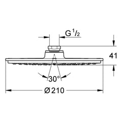 Maattekening Grohe Rainshower Cosmopolitan 210 hoofddouche 1 straalsoort