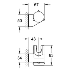 Maattekening Grohe Relexa wanddouchehouder