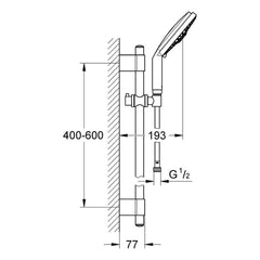 Maattekening Grohe Rainshower Cosmopolitan 160 doucheset 4 straalsoorten