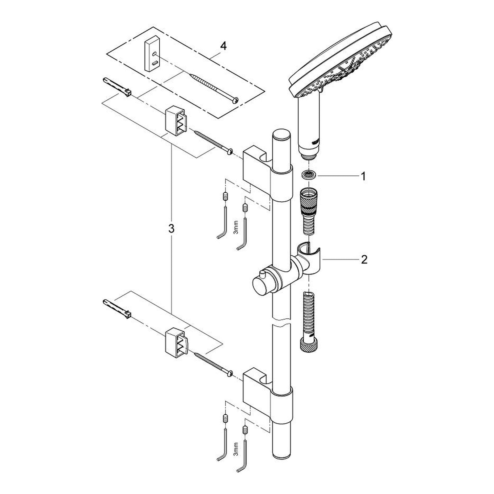 Onderdelentekening Grohe Rainshower Cosmopolitan 160 doucheset 4 straalsoorten 2005–2007