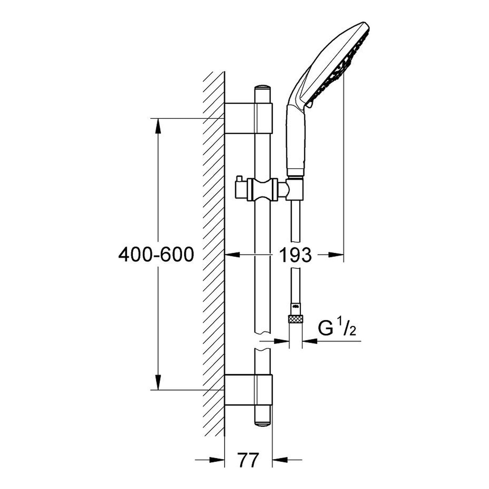 Maattekening Grohe Rainshower Classic 160 doucheset 4 straalsoorten
