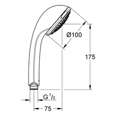 Maattekening Grohe Relexa 100 Trio handdouche 3 straalsoorten
