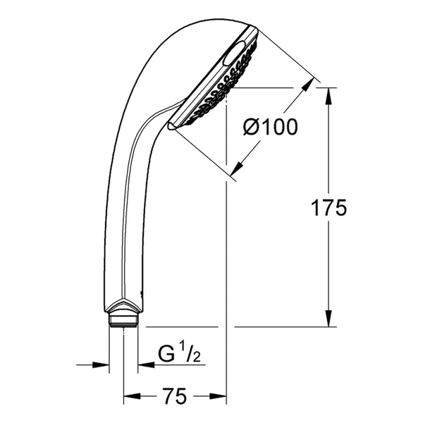 Maattekening Grohe Relexa 100 Trio handdouche 3 straalsoorten