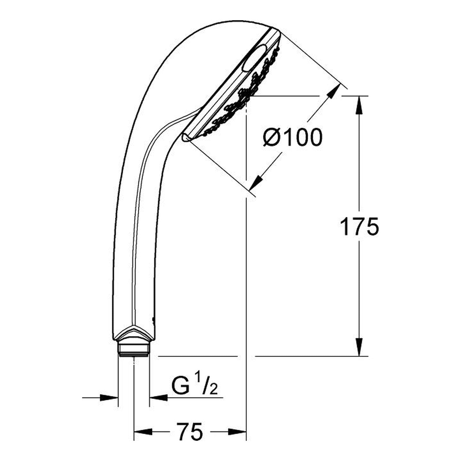 Maattekening Grohe Relexa 100 Champagne handdouche 4 straalsoorten