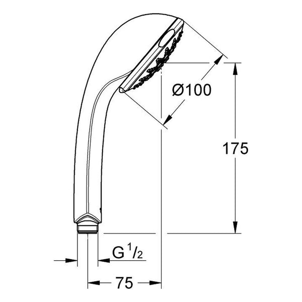 Maattekening Grohe Relexa 100 Champagne handdouche 4 straalsoorten