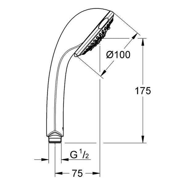 Maattekening Grohe Relexa 100 Massage handdouche 4 straalsoorten