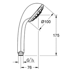 Maattekening Grohe Relexa 100 Five handdouche 5 stralen