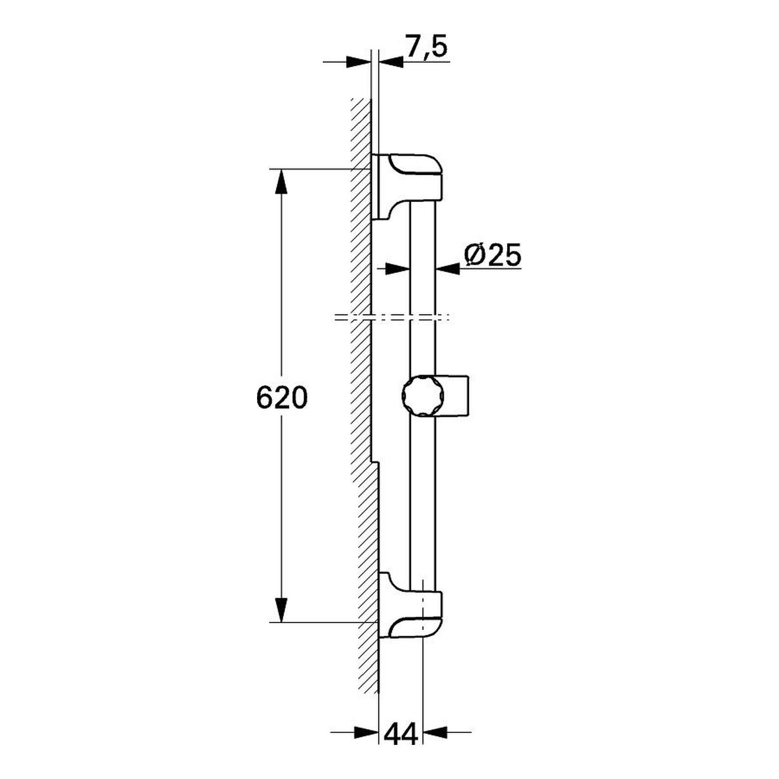 Maattekening Grohe Relexa glijstang 600 mm
